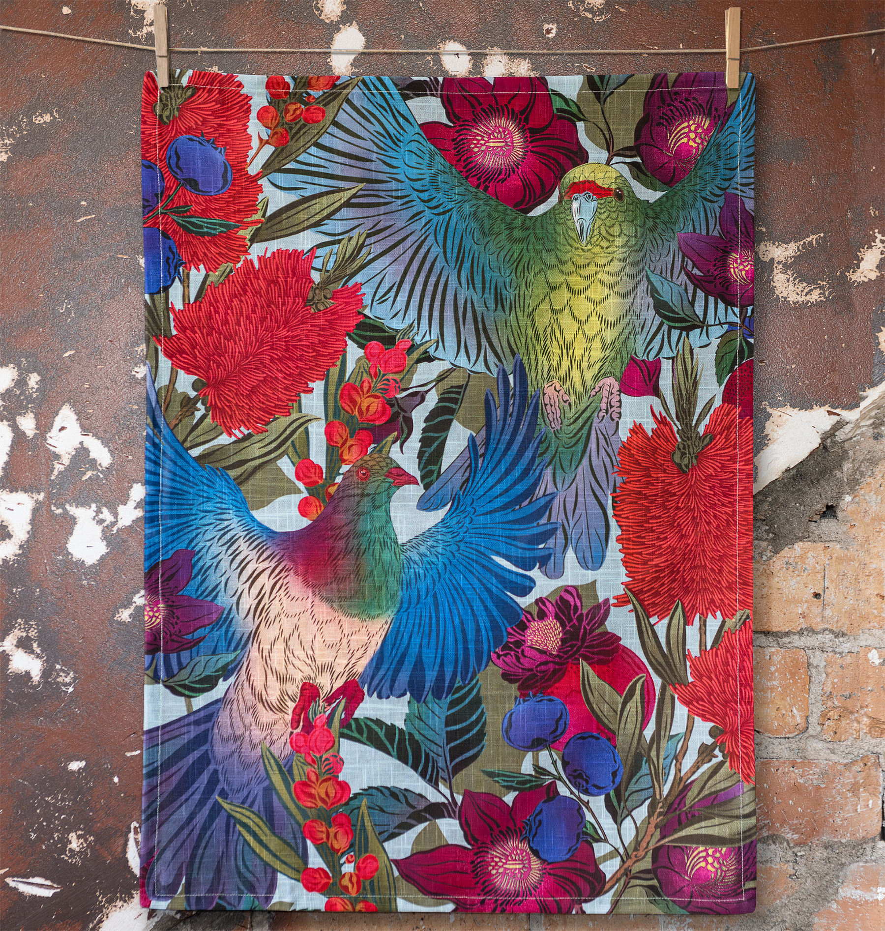 PRE ORDER: Kererū & Kākāriki Tea Towel