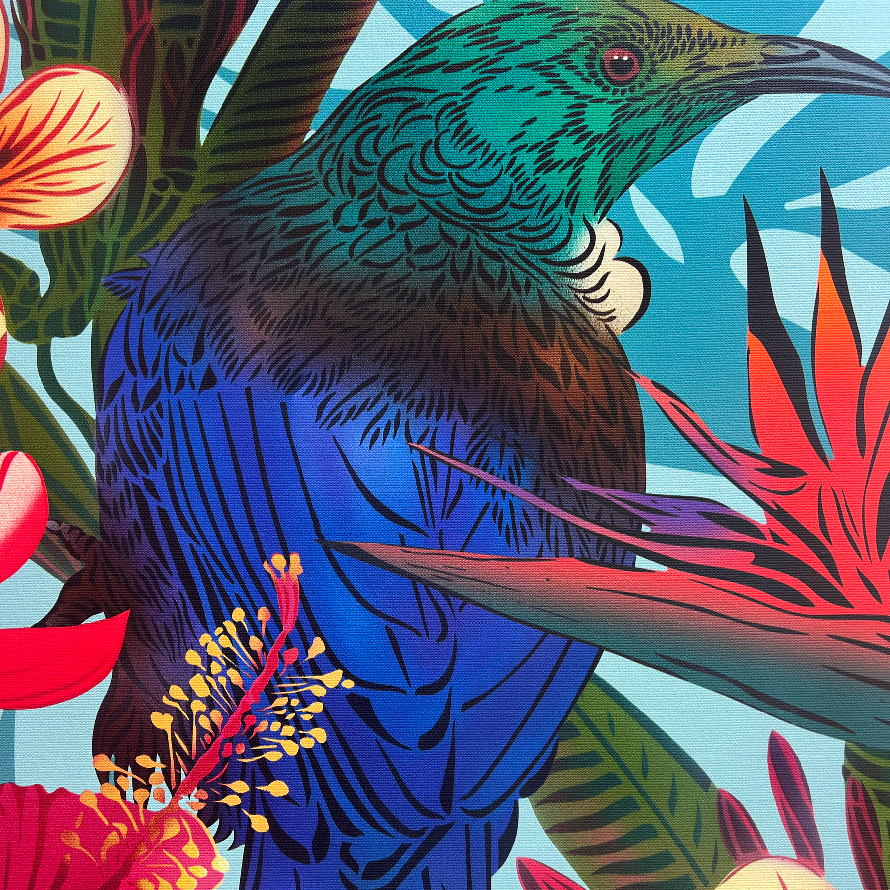 Tūī & Hibiscus Printed Canvas
