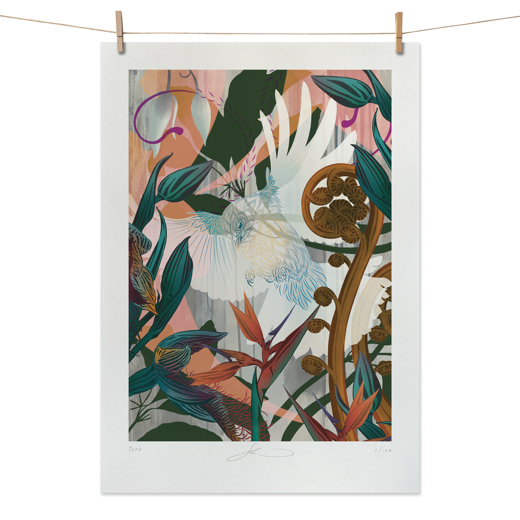 White Fantail & Punga Boutique Print