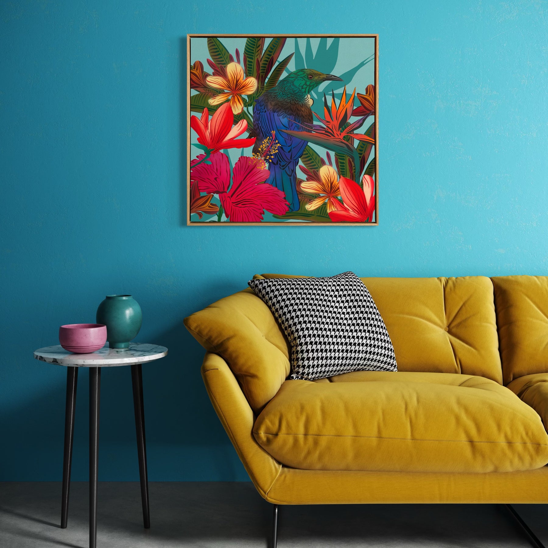Tūī & Hibiscus Printed Canvas