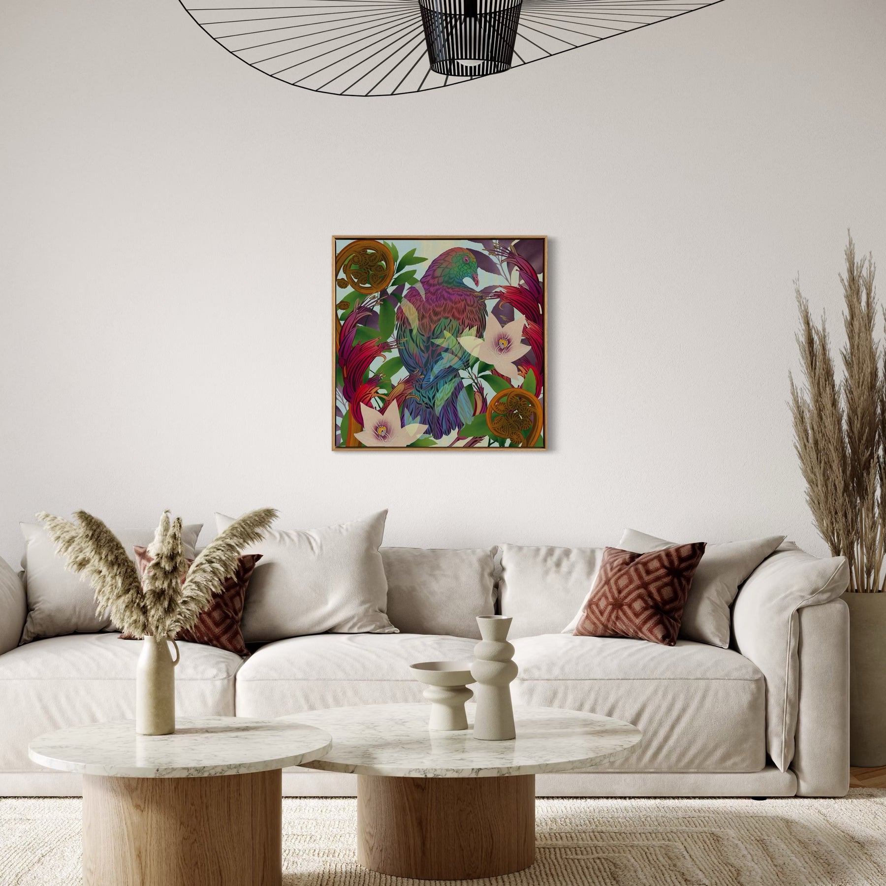 Perched Kererū & Harakeke Printed Canvas