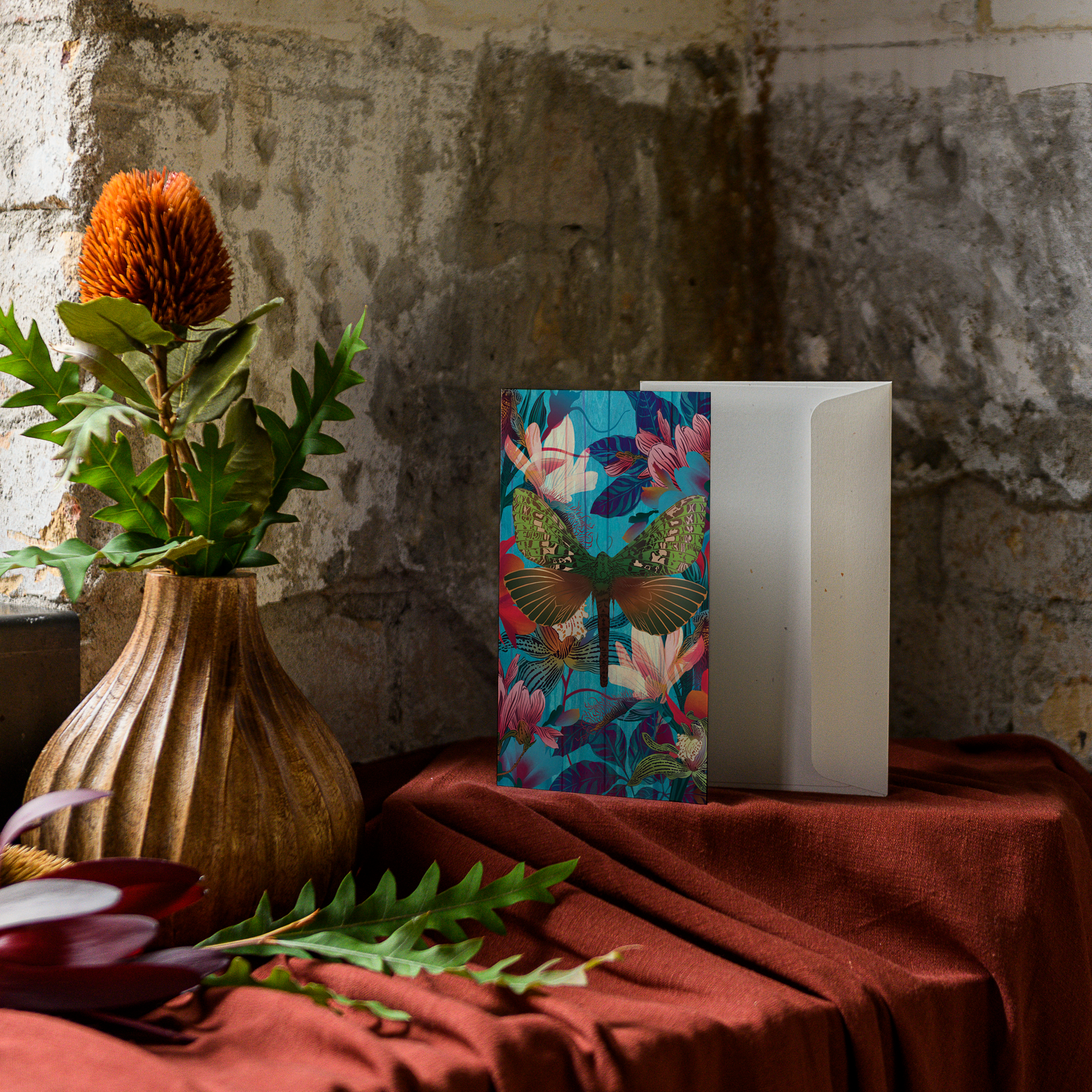 Pūriri Moth & Floral Greeting Card