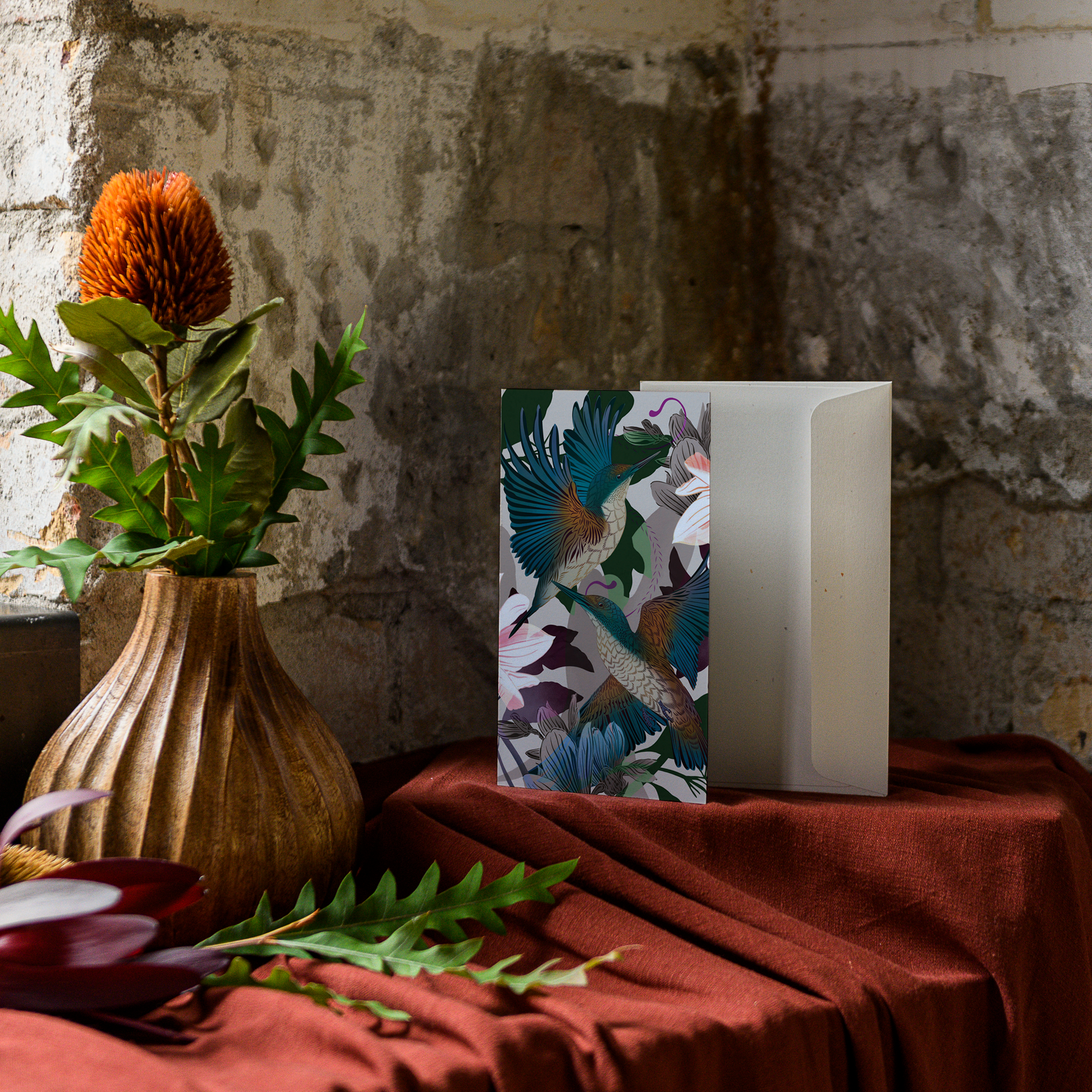 Kingfishers & Floral Greeting Card