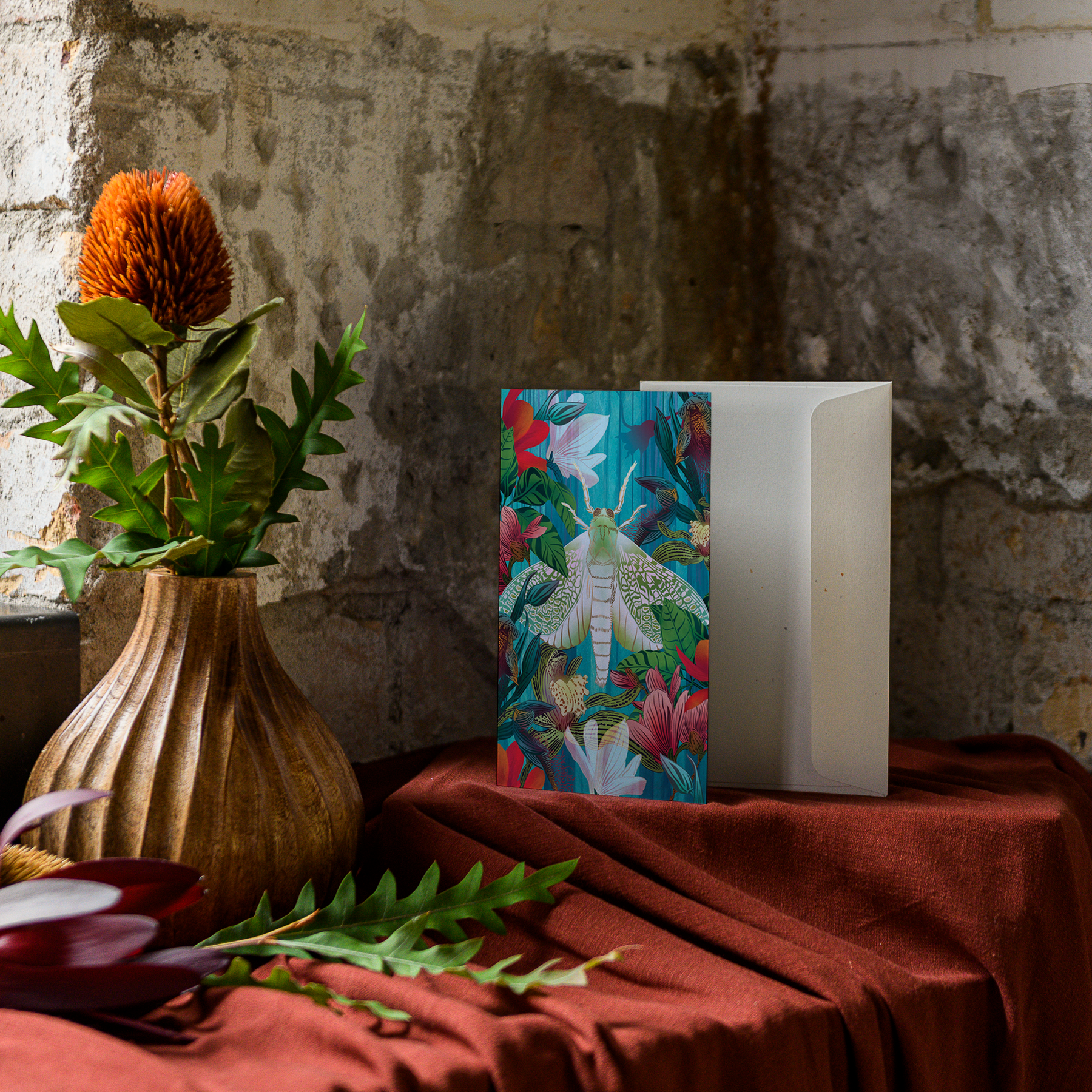 White Moth & Orchid Greeting Card